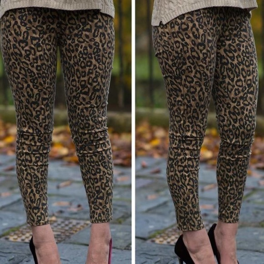 J Brand Alana High Rise Crop Skinny Jean Pants Golden Leopard Size 27